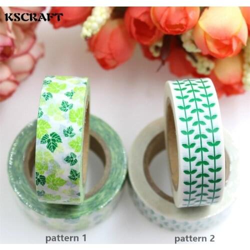 KSCRAFT 15mm*10m Adhesive Tape for Scrapbooking DIY Craft Sticky Deco Masking Japanese Paper Washi Tape Leaves