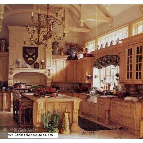 Solid wood rustic kitchen cabinets (LH-SW023)