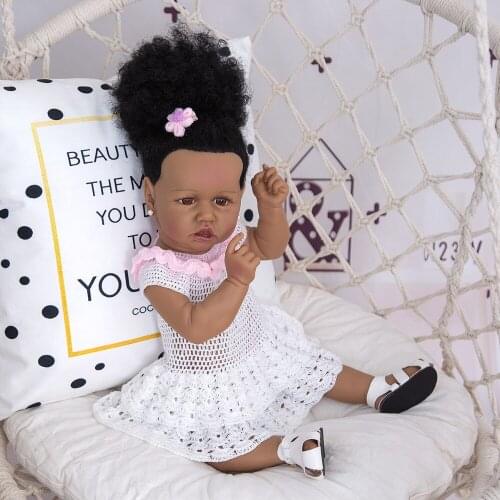 2020 Black reborn doll afro hair 22inc bebe reborn boneca pop dolls baby newborn full silicone poupee baby girl toys