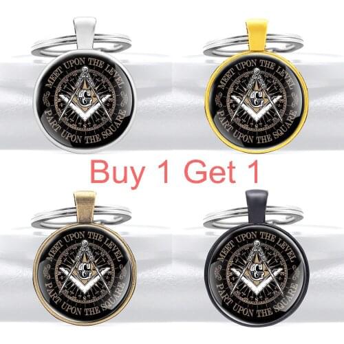 Buy 1 Get 1 Classic Freemason Free and Accepted Masons Pattern Black Glass Dome Keychains Men Women Keyring Jewelry Gifts