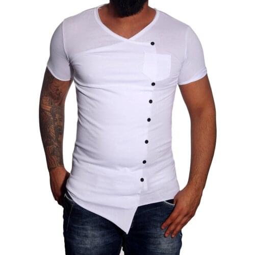 Foreign trade hot mens short-sleeved T-shirt Irregular pocket stitching Casual T-shirt