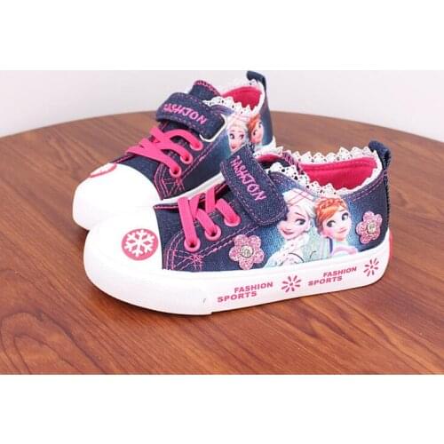 Disney New Girls Shoes for Kids Fashion Elsa Anna Kids Shoes Ice Snow Queen Casual Denim Canvas Children Shoe Girl Sneakers