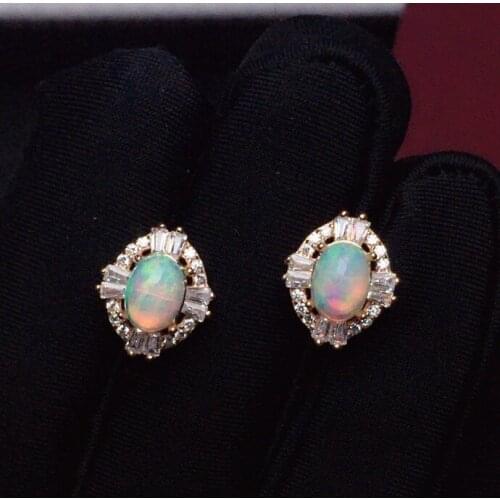 Fashion Opal Stud Earrings for Daily Wear 5mm*7mm Natural White Opal Earrings 925 Silver Opal Jewelry