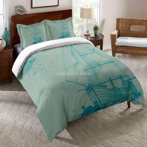 Fashion Anchor Pattern Kids Bedding Set Blue Modern Luxury Duvet Cover Sets Comforter Bed Linen Queen King Single Size Dropship