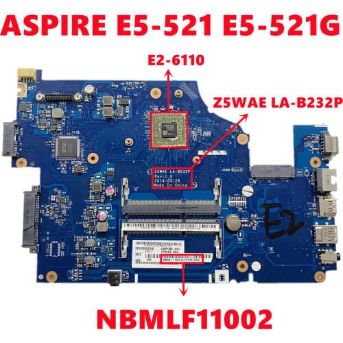 NBMLF11003 NB.MLF11.003 For Acer Aspire E5-521 E5-532P Laptop Motherboard LA-B232P Mainboard With A4-6210 CPU 100% Fully Tested