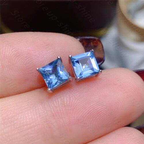 New natural blue topaz earrings, 925 silver womens earrings, luxurious and elegant design highlights feminine charm