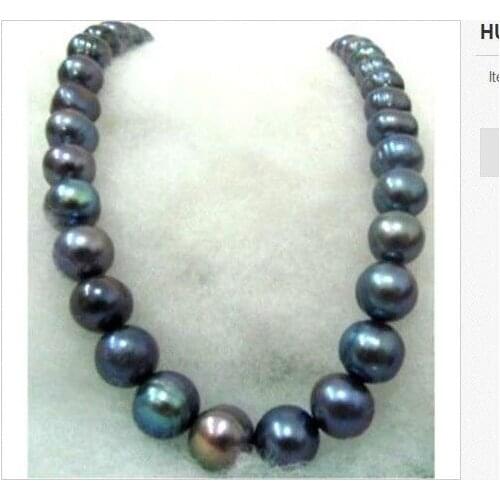 TAHITIAN 10-11MMSOUTH SEA BLACK GREEN PEARL NECKLACE 18inch