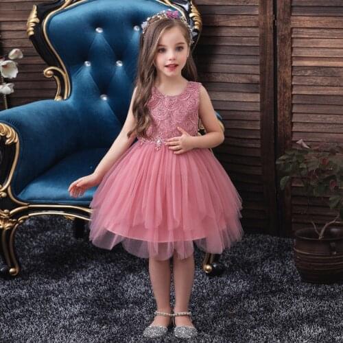 Boiiwant Toddler Girls Princess Dress Solid Color Embroidered Children Mesh Yarn Fancy Dress Party Pageant Ball Gown Dress 2-10Y