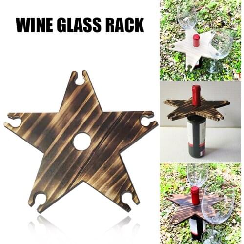 Wine Glass Holder Portable Wooden Stemware Rack with 5 Slots Bases on Wine Bottle Outdoor Countertop Goblet Organizer DEC889