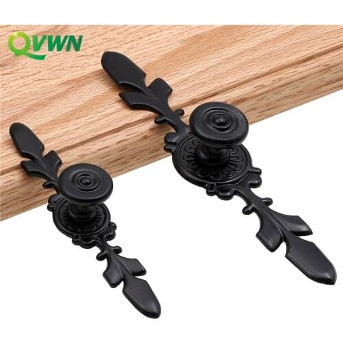 QVWN Zinc alloy Finish Black Hardware Collection European Style Garden Cabinet handle Cabinet Knob Door Pull