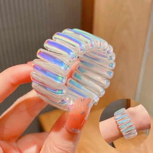 Women Shiny AB Colorful Elastic TPU Wide Telephone Cord Wire Rubber Ties Plus Size Girls Scrunchies Hair Bands