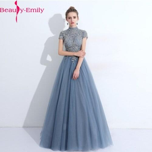Romantic High Neck Lace Beading Evening Dress Long 2021 Fashion Appliques Lace Up Back Formal Party Dress 3 Colors Available