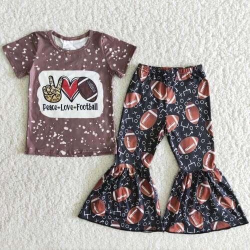 Spring/Fall Peace Love Football Short Sleeve Shirt Bell Bottom Pants for Baby Girl