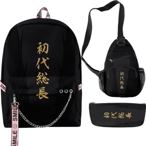 Anime Tokyo Revengers 3PCS/Set Children Boys Girls Backpack Women Men Oxford Waterproof Notebook Backpack Teenager Students Bags