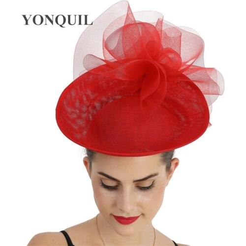 Elegant Red Mesh Derby Fascinator Hat For Friend Women Party Tea Big Chapeau Cap With Hairpin Flower Hair Accessories Headwear
