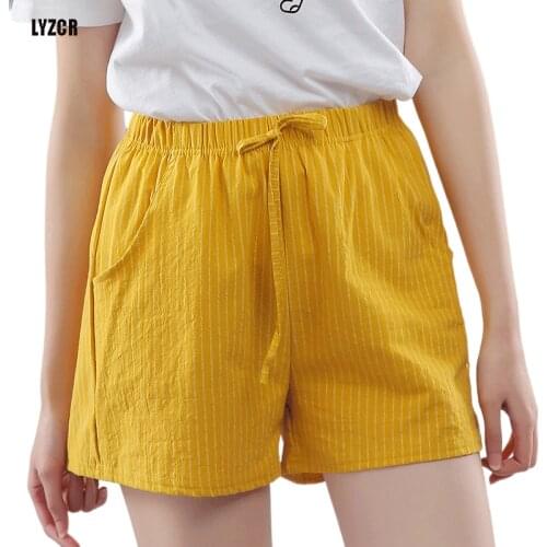 Wide Leg Cotton Line Short Pants Women Summer Loose High Waist Womens Line Shorts Candy Color Elastc Waist Mini Shorts Feminino