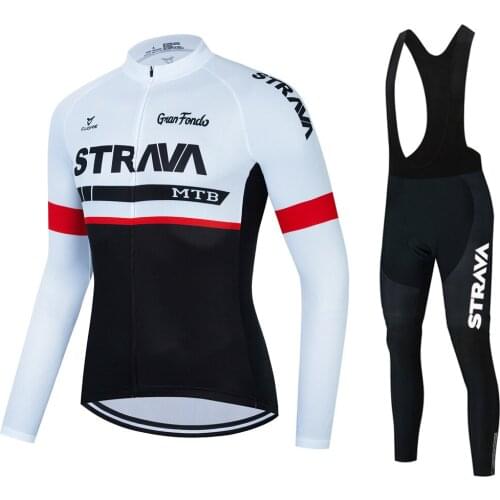 STRAVA 2021 Spring Mens Long Sleeve Cycling Clothing Set Bib Pants Ropa Ciclismo Bicycle Clothing MTB Bike Jersey Cycl Clothes