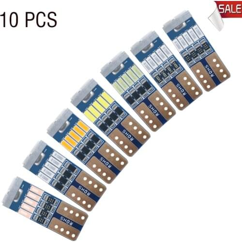 10Pcs High Bright Car Led Lights T10 W5W Canbus Error Free 194 Auto Interior Reading Lamps Dome Bulb White Blue Yellow 12V Diode