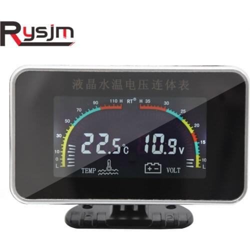 2 In 1 LCD Digital Car Water Temperature Gauge Voltmeter Volt Meter Water Temp Sensor 10mm for Auto Truck Universal 12V 24V
