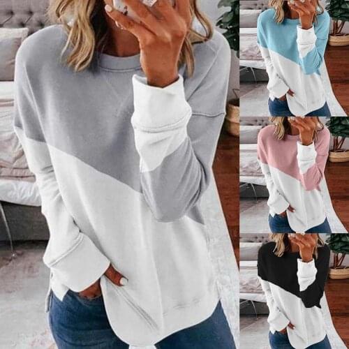 Women Long Sleeve Casual O Neck Long Sleeve Color Block Loose Blouse Plus Size Top Top Shirts Lady Blouse Shirt Women Shirt