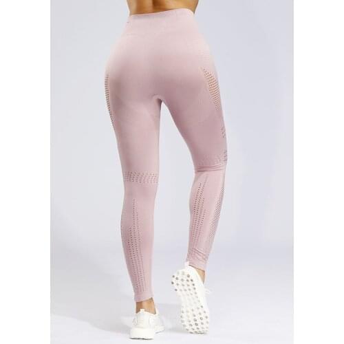 Women Sports Pants Gym Leggings Yoga Seamless Pants Hollow Out Stretchy High Waist Fitness Leggings Tummy Control Pants