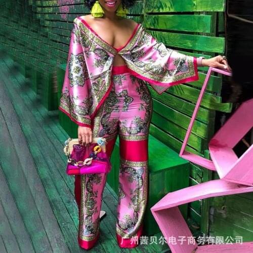 WEPBEL Casual Holiday Ladies Clothes Set 2PCS Outfits Women Floral V-Neck Crop Top + Wide Leg Trousers Pants Female Tracksuits