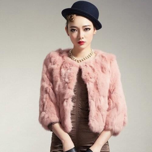 Real Rabbit Fur Jacket for Women Plus Size Long Sleeve Overcoat Womens Short Real Rabbit Coat Female Warm Plush Coats Y902