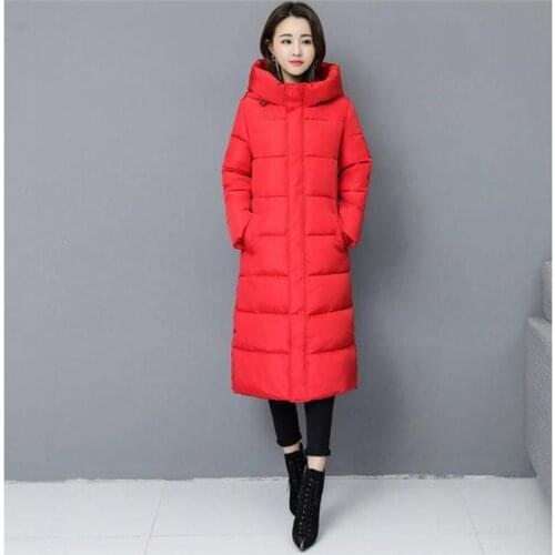 Timis Li Winter Coat Down Jacket Hooded Long Sleeve Solid Color Cotton-padded Warm Loose Long Puffer Jacket Women parkas Coat
