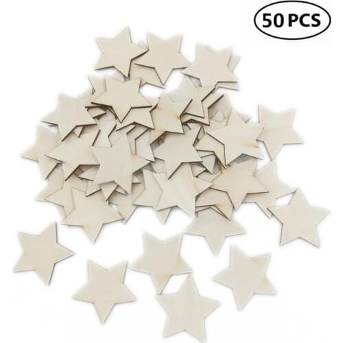 50pcs 30mm Natural Wooden Star Unfinished Wood Ornaments Christmas Star DIY Decorating Photo Props for Arts Crafts