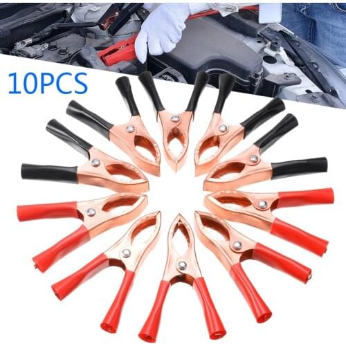 10pcs 30A Red & Black 70mm Crocodile Spring Clamp Alligator Clips Car Battery Clip Cables Charger Clamp Electric Equipment Tools
