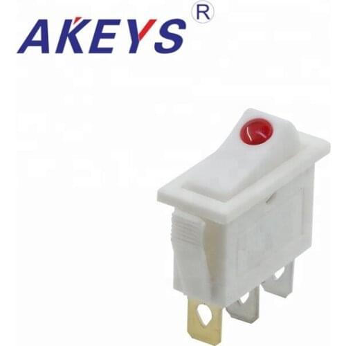 10PCS KCD3-101-3P 3 pins 2 Position White on-off rocker switch with Cat eye and red light