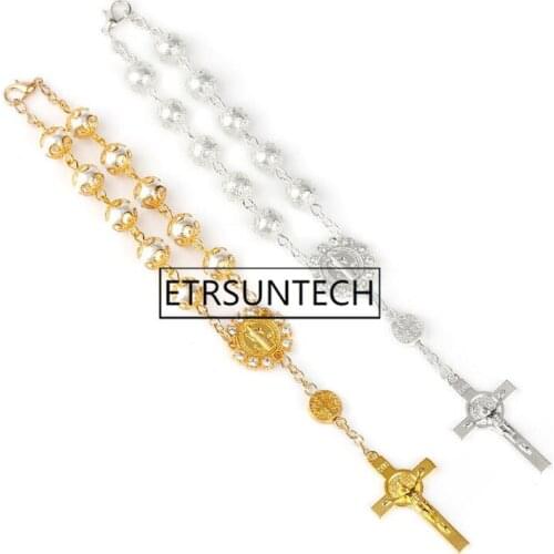 100pcs Imitation Pearl Beads Catholic Rosary Crucifix Pendants Bracelet Christening Gifts Baptism Souvenir