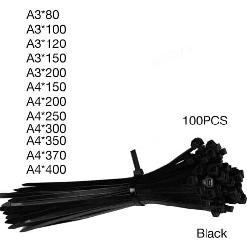 100PCS nylon cable ties self-locking black color plastic ring winding cable ties fixed cables