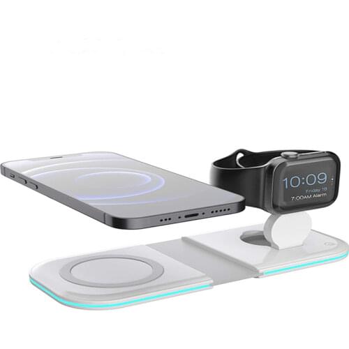 Double Folding 2 In 1 Wireless Charger For iPhone 12 Pro Max Apple Watch Magnetic 15W Qi Fast Wireless Charging Dock Type C