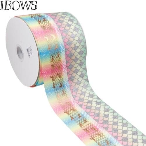 2Yards/roll 3"(75mm) Unicorn Grosgrain Ribbon Glitter Mermaid Printed DIY Hairbows Accessories Cake Decoration Gift Warpping
