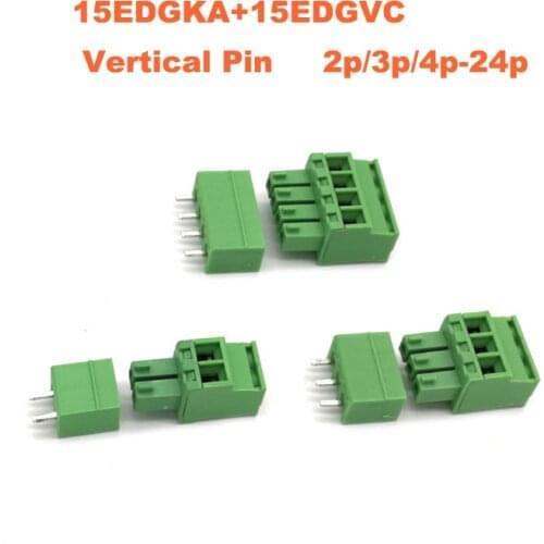 20Sets Pitch 3.81mm Pluggable PCB Screw Terminal Block Connector Male/Female Bornier 15EDGKA+VC/RC 2/3/4/5/6/7/8Pin Morsettiera
