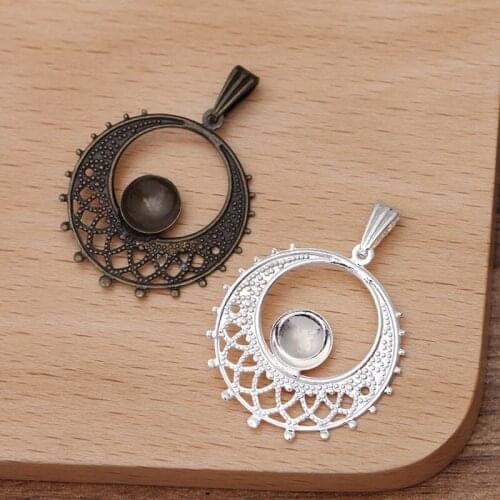 200pcs Flower Charms Wrapped Circle Bezel tray Cameo Loops Cabochon Base Blanks Connectors Necklace Pendant DIY Jewelry Findings