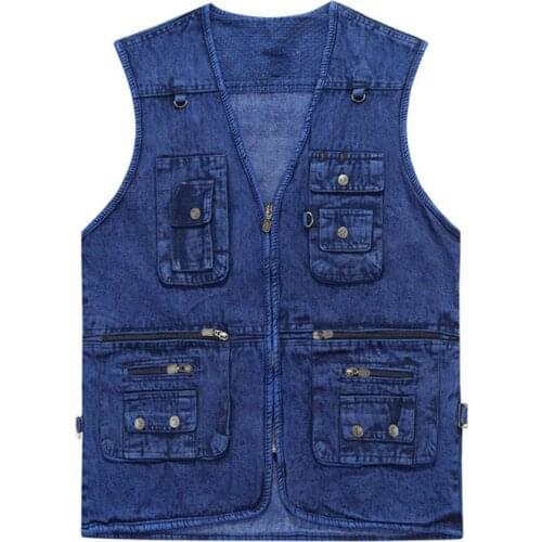2020 Summer New Denim vest L XL-3XL 4XL Photography Vest Multi-Pocket Wholesale Blue Vest Mens Casual Vest