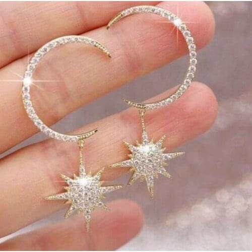 2020 Wholesale South Korean Fashion Star Exaggerated Temperament Earrings Fashion Elegant Flashing Stars and Moon Earrings