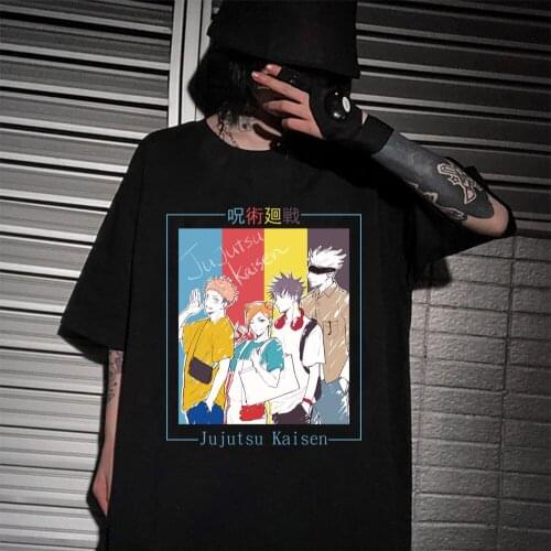 2021 Japanese Anime Jujutsu Kaisen T Shirt Men Funny Gojo Satoru Yuji Itadori Graphic Tees Cartoon Unisex T-shirt Male