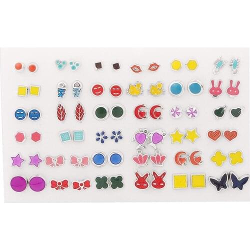 36 Pairs/Lot Mix Women Girl Small Stud Earrings Plastic Glue Stick Earring Set Kids Cute Gold Silver Color Earring Jewelry