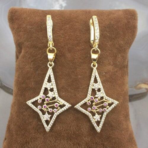 5pair/lot Fashion cz earring,star shape cubic zircon component jewelry,new design ladies earring cheap wholesale
