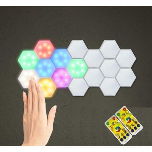 6Pcs/12pcs Colorful Quantum Lights Modular Touch Sensitive Night Light LED Hexagon Light W/ Remote Control Creative Home Decor