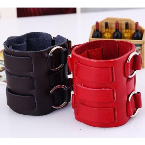 Hyperbole Fashion Red Color Leather Bracelets Buckle Adjustable Man Bracelet 26cm Simple Genuine Leather Punk Jewelry Wristband