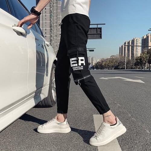 Korean Spring Summer Men Clothing Casual Harem Pants Simple All Match Side Pockets Decor Slim Fit Streetwear Joggers Trousers 36