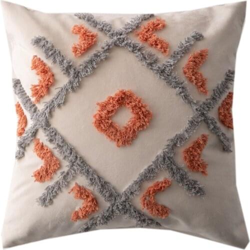 Boho Decorative Throw Pillow Covers for Couch Sofa Bed Cotton Square Plush Striped Moroccan Colorful Pillow Cover 18x18 Inch