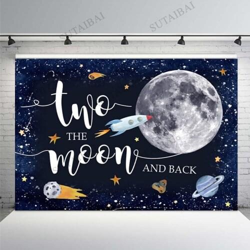 Two The Moon Universe Planet Space Backdrop Boys Birthday Party Decorations Banner Photo Shoot Background Photography Studio
