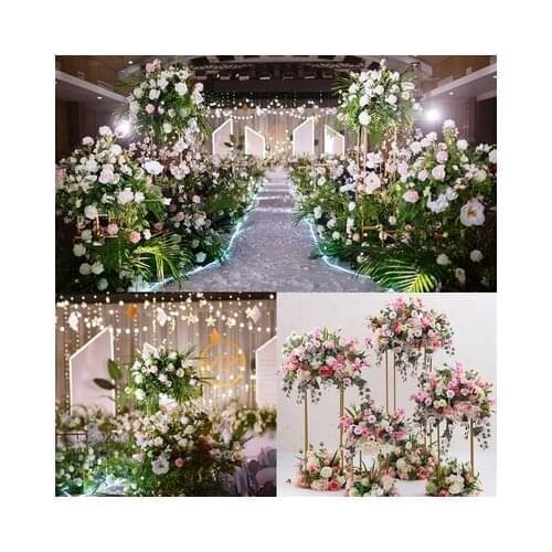 Metal flower stand aisle road leads Gold wedding pillars free shipping wedding decoration
