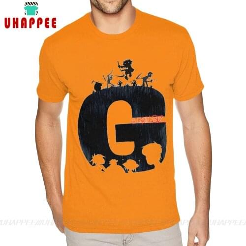 Printing Gorillaz Wallpaper T-Shirts Mens Bespoke Short Sleeve Ultra Cotton Orange O-neck Tees Shirts