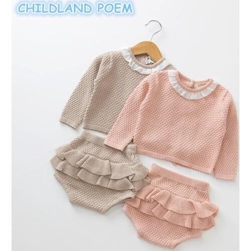Baby Girls Boys Clothing set Knitted Newborn Baby Clothes Sweater + Shorts 2 pcs Outfits Ruffle Spring Winter Toddler Baby Set
